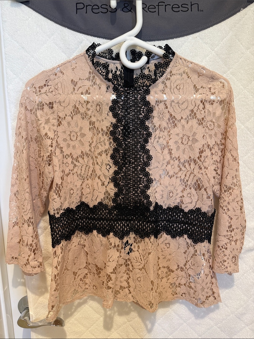 Zara Pink Black Lace High Neck Top